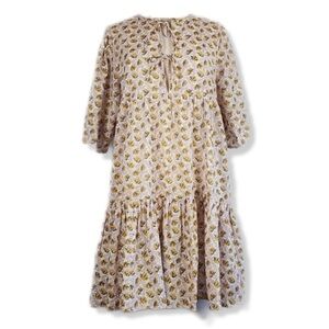 Shade Amour 100% Cotton Tiered Floral Print Tie Front Short Sleeve Mini Dress L